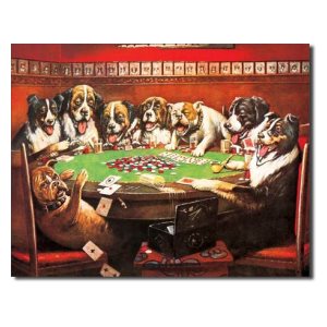 Dogs playing poker 12 x 16 metal sign